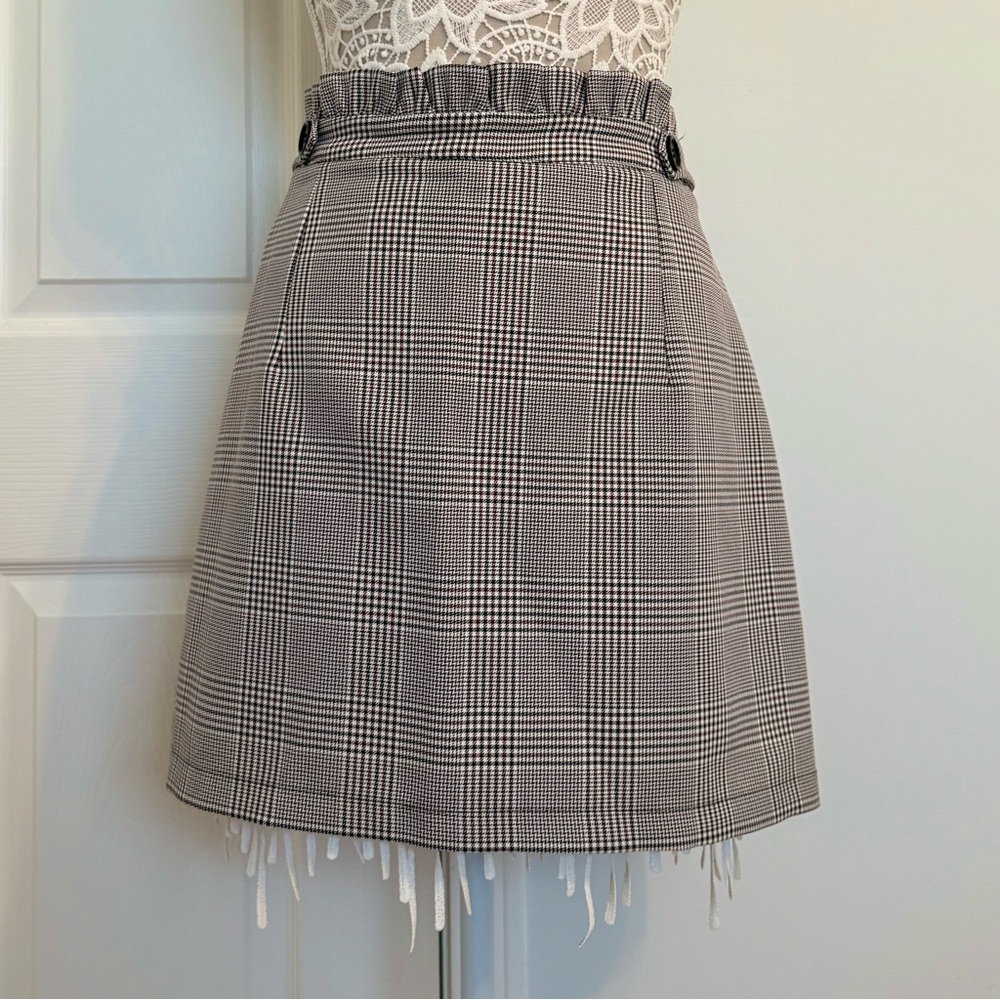Topshop Black, White and Maroon Plaid Skirt